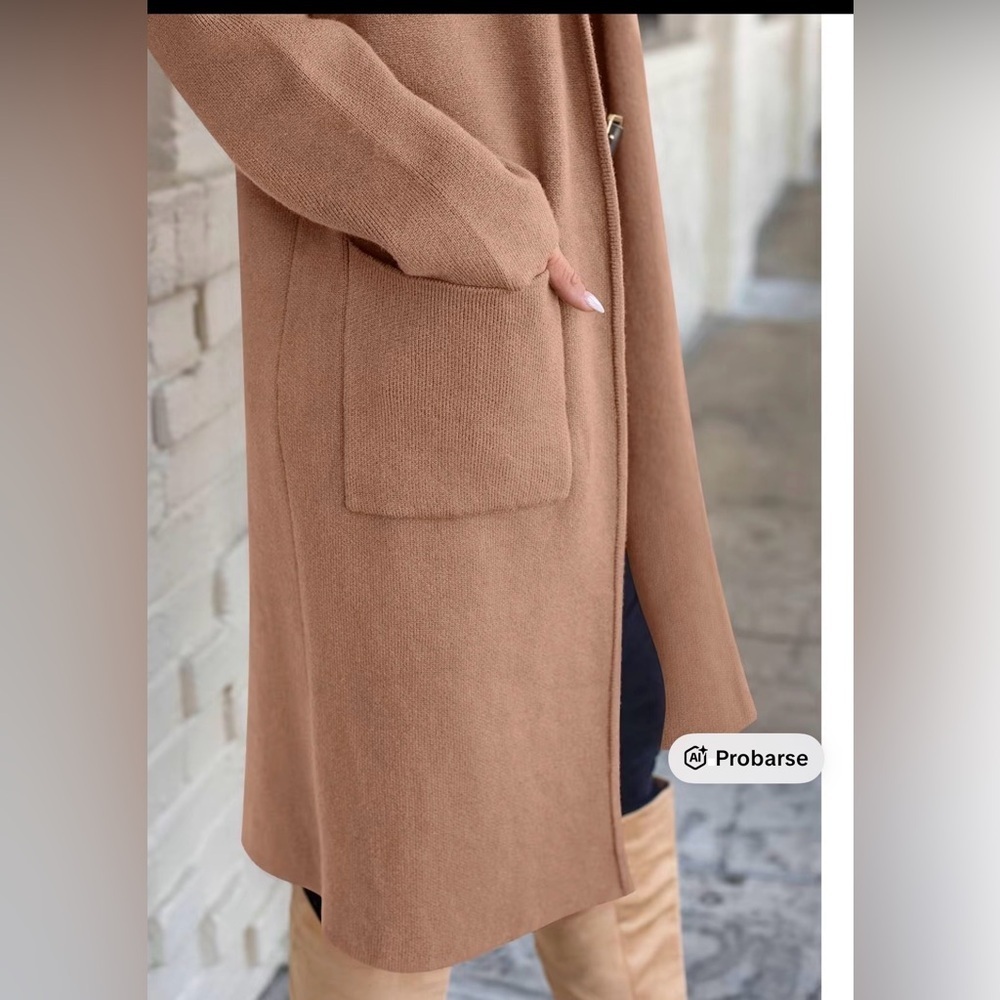 Elegant Tan Open Front Cardigan - Picture 5 of 5
